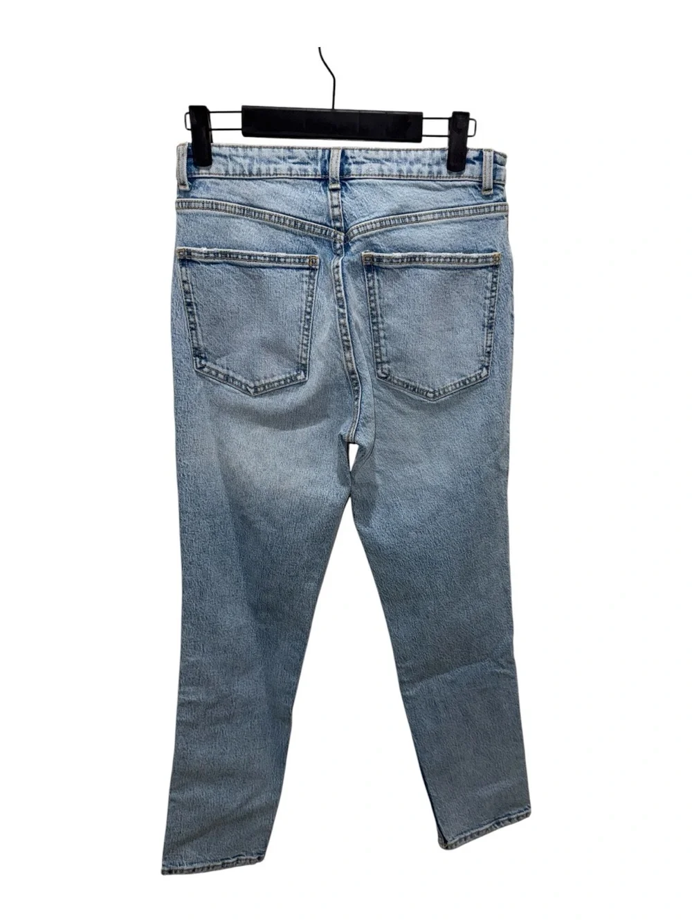 Zara High Rise Straight Leg Distressed Jeans Light Wash Blue Size 4 NWT
